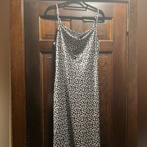 Black and White Floral Cowl Neck Dress